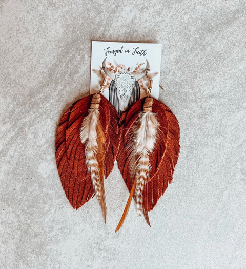 Ronan Fringe Feather Earrings | Rust