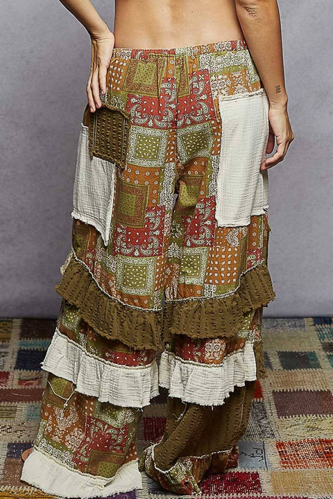 Textured Twill Ruffle Pants