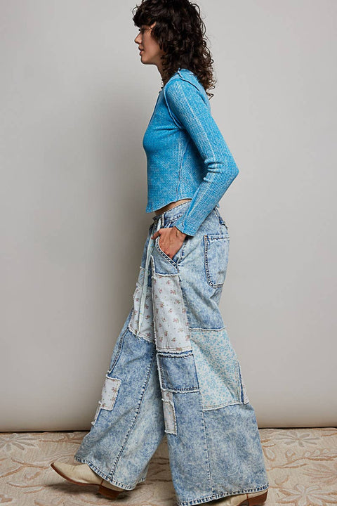 Patchwork Detail Denim Pants