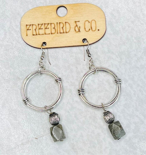 Banjara Antiqued Ring Earrings with Labradorite Stone - DIRT ROAD GYPSI