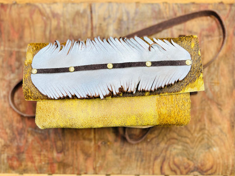 Leather Feather Clutch - DIRT ROAD GYPSI