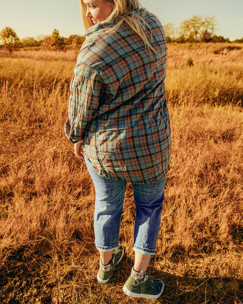 Mineral Washed Plaid Shacket - Vintage Teal