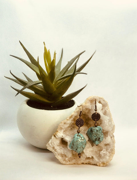 Turquoise Chunk Earring w/ Copper Connector - DIRT ROAD GYPSI