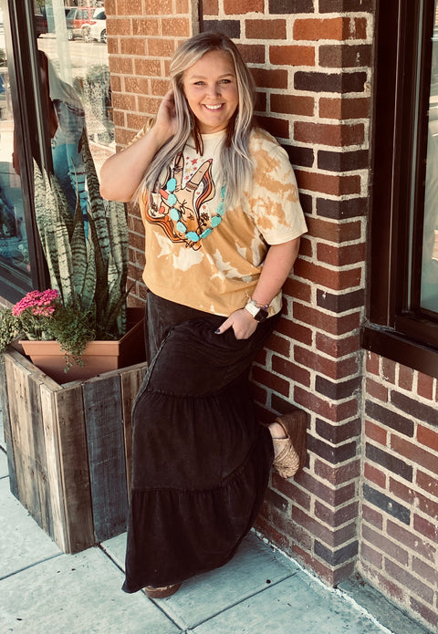 Mineral Washed Tiered Wide Leg Pants
