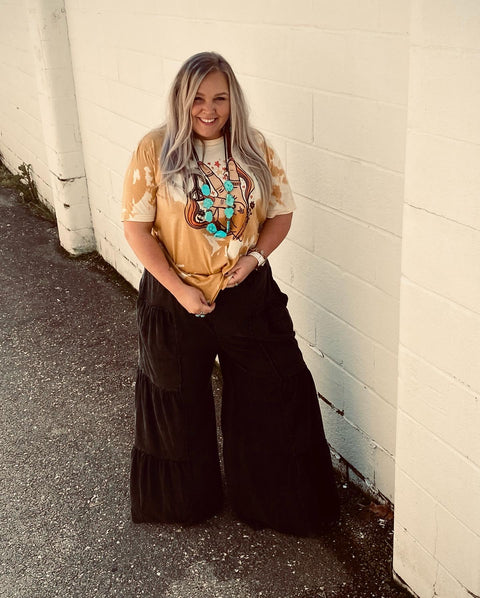 Mineral Washed Tiered Wide Leg Pants
