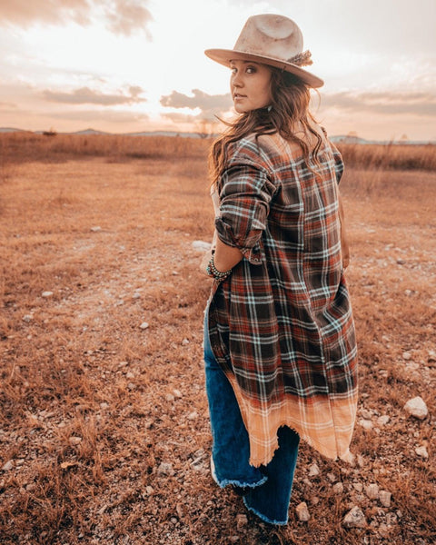 Plaid Duster - Washed Brown - DIRT ROAD GYPSI