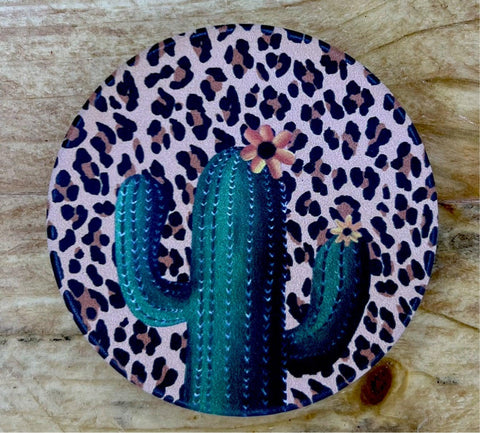 Cactus Leopard Car Coasters - DIRT ROAD GYPSI