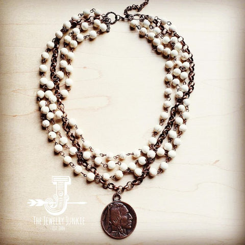 White Turquoise And Copper Necklace with Copper Coin