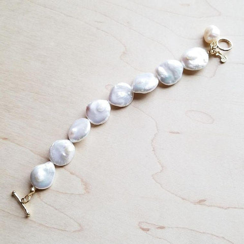 Freshwater Pearl Coin Bracelet with KC Gold Findings - DIRT ROAD GYPSI